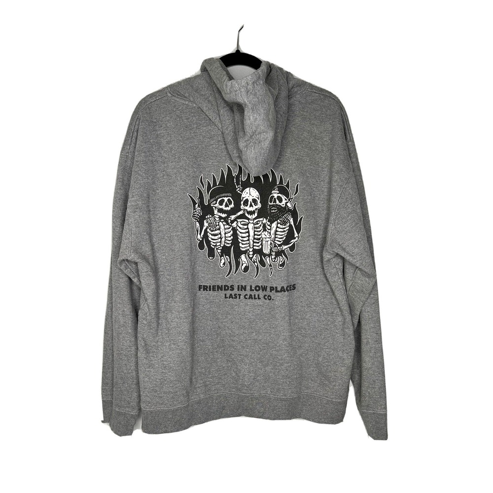 Last Call Co Hoodie Mens Large Gray‎ Friends In Low Places Skeleton Graphic